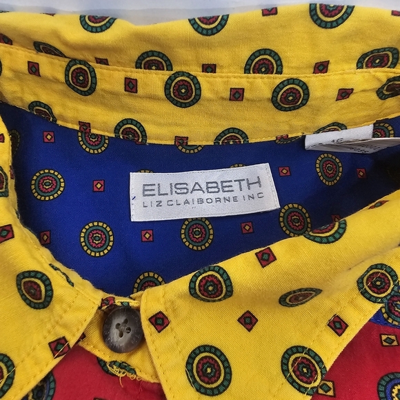 Liz Claiborne Red and Blue Geometric Women's Shirt 100% Cotton - Picture 4 of 9